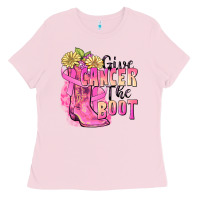 Bubblegum Pink give cancer the boot Ladies Tee - FaDigitalArtStudio
