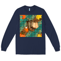 Navy fall boot seamless pattern Long Sleeve Tee - BundleAndBundleShop