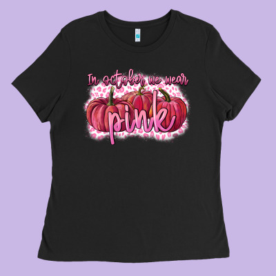 In October We Wear Pink Breast Cancer Ladies Tee Designed By Fadigitalartstudio