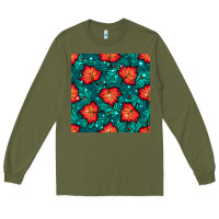 Army Green fall leaves seamless pattern Long Sleeve Tee - BundleAndBundleShop