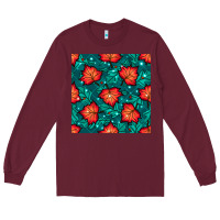 Burgundy fall leaves seamless pattern Long Sleeve Tee - BundleAndBundleShop