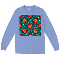 Colony Blue fall leaves seamless pattern Long Sleeve Tee - BundleAndBundleShop