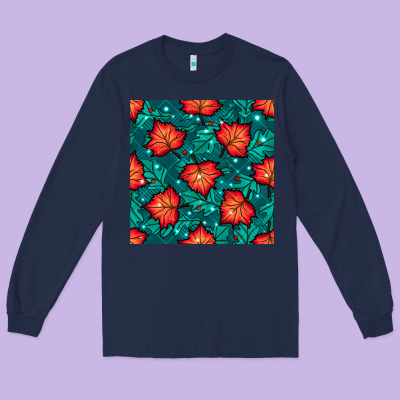 Fall Leaves Seamless Pattern Long Sleeve Tee Designed By Bundleandbundleshop