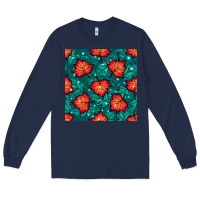Navy fall leaves seamless pattern Long Sleeve Tee - BundleAndBundleShop