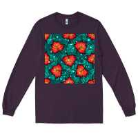 Plum fall leaves seamless pattern Long Sleeve Tee - BundleAndBundleShop