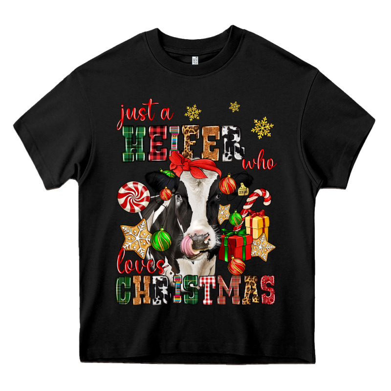Just A Heifer Who Loves Christmas Cow Heavy Core Tee by CowGirlArtShop | Teevron