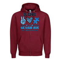 Burgundy in april we wear blue Zipper Hoodie - JahusDesignShop