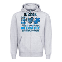 Heather Grey in april we wear blue Zipper Hoodie - JahusDesignShop
