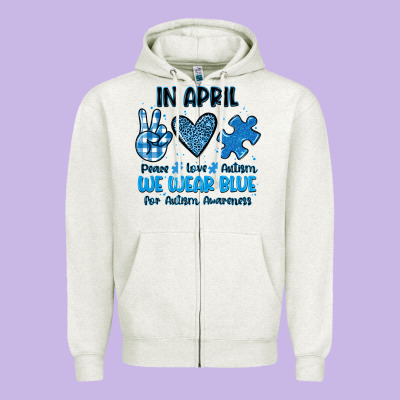 In April We Wear Blue Zipper Hoodie Designed By Jahusdesignshop