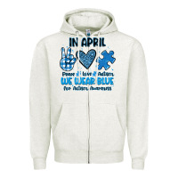 Oatmeal Heather in april we wear blue Zipper Hoodie - JahusDesignShop