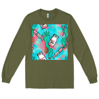 Army Green Nurse Gloves Seamless Pattern Long Sleeve Tee - BundleAndBundleShop