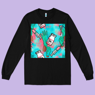 Nurse Gloves Seamless Pattern Long Sleeve Tee Designed By Bundleandbundleshop