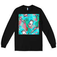 Black Nurse Gloves Seamless Pattern Long Sleeve Tee - BundleAndBundleShop