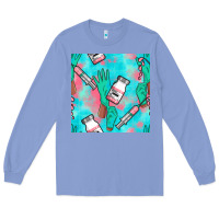 Colony Blue Nurse Gloves Seamless Pattern Long Sleeve Tee - BundleAndBundleShop