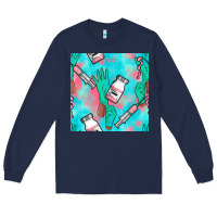 Navy Nurse Gloves Seamless Pattern Long Sleeve Tee - BundleAndBundleShop