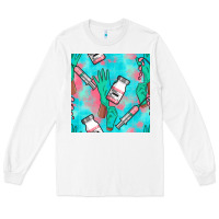 White Nurse Gloves Seamless Pattern Long Sleeve Tee - BundleAndBundleShop