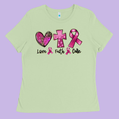 Love Faith Cure Breast Cancer Ladies Tee Designed By Fadigitalartstudio