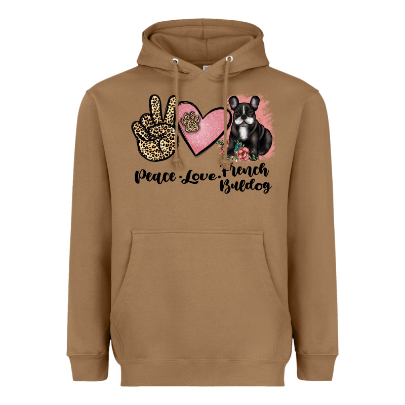 Peace Love French Bulldog Heavyweight Hoodie by JahusDesignShop | Teevron