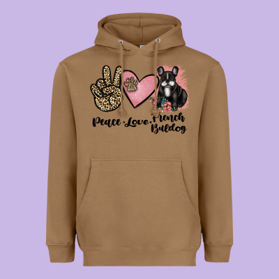 Peace Love French Bulldog Heavyweight Hoodie Designed By Jahusdesignshop