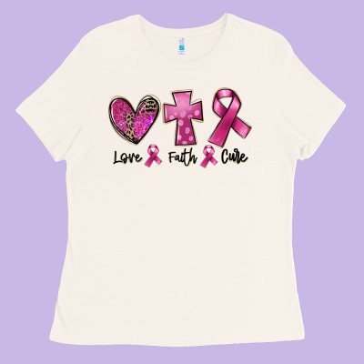 Love Faith Cure Breast Cancer Ladies Tee Designed By Fadigitalartstudio