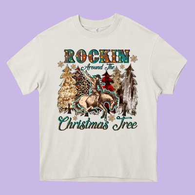 Rockin Around The Christmas Tree Heavy Core Tee Designed By Cowgirlartshop