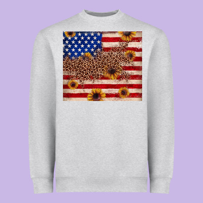 American Flag Leopard Sunflower Heavyweight Sweatshirt Designed By Jahusdesignshop