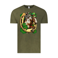 Vintage Olive Horse with horseshoe st patricks day Vintage Tee - FaDigitalArtStudio