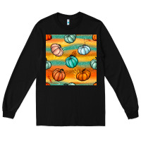 Black Pumpkin And Glitter Seamless Pattern Long Sleeve Tee - BundleAndBundleShop