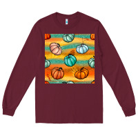 Burgundy Pumpkin And Glitter Seamless Pattern Long Sleeve Tee - BundleAndBundleShop