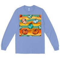Colony Blue Pumpkin And Glitter Seamless Pattern Long Sleeve Tee - BundleAndBundleShop