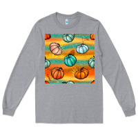 Heather Grey Pumpkin And Glitter Seamless Pattern Long Sleeve Tee - BundleAndBundleShop