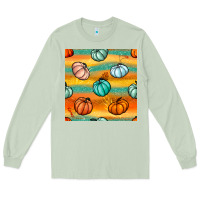 Matcha Pumpkin And Glitter Seamless Pattern Long Sleeve Tee - BundleAndBundleShop