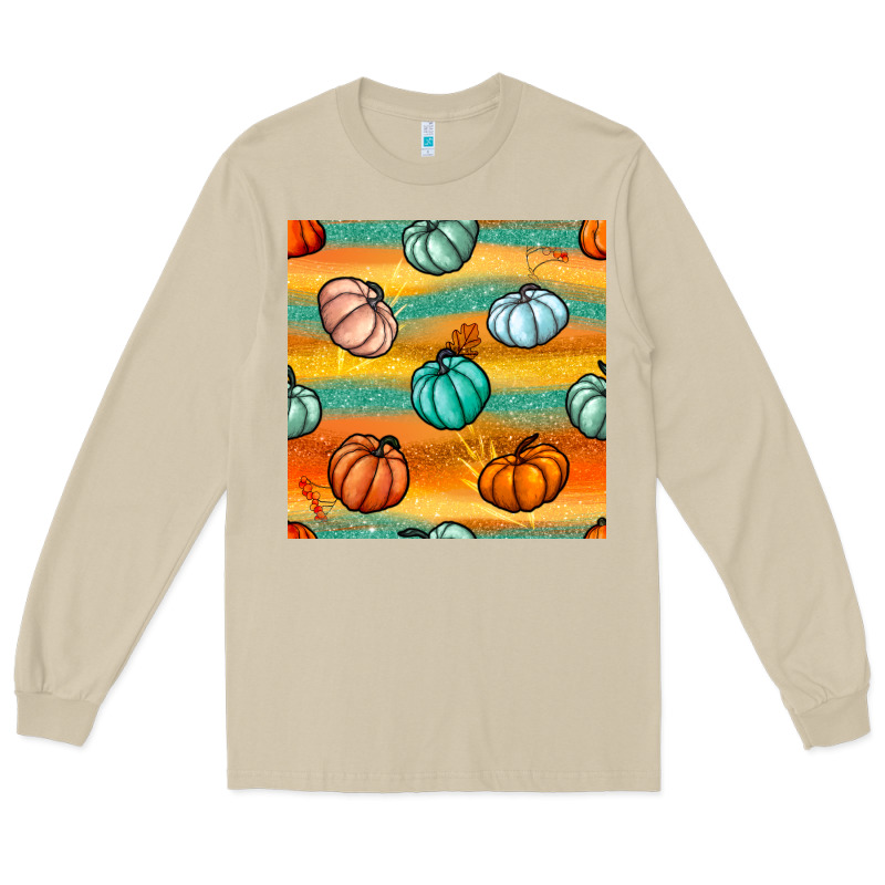Pumpkin And Glitter Seamless Pattern Long Sleeve Tee by BundleAndBundleShop | Teevron