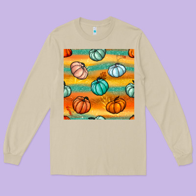 Pumpkin And Glitter Seamless Pattern Long Sleeve Tee Designed By Bundleandbundleshop