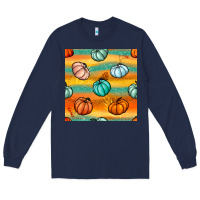 Navy Pumpkin And Glitter Seamless Pattern Long Sleeve Tee - BundleAndBundleShop