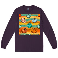 Plum Pumpkin And Glitter Seamless Pattern Long Sleeve Tee - BundleAndBundleShop