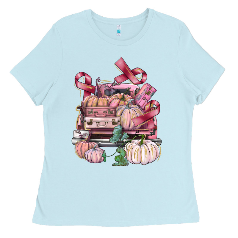 Breast Cancer Truck With Pumpkins Ladies Tee by FaDigitalArtStudio | Teevron