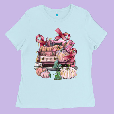 Breast Cancer Truck With Pumpkins Ladies Tee Designed By Fadigitalartstudio