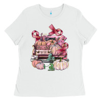 White Breast Cancer truck with pumpkins Ladies Tee - FaDigitalArtStudio