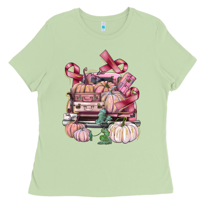Breast Cancer Truck With Pumpkins Ladies Tee by FaDigitalArtStudio | Teevron