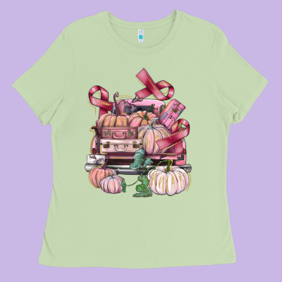 Breast Cancer Truck With Pumpkins Ladies Tee Designed By Fadigitalartstudio