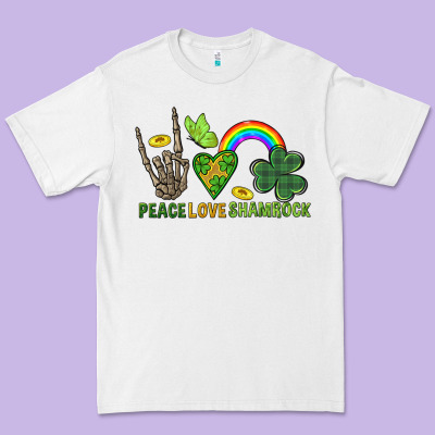 Peace Love Shamrock  St. Patrick's Day Premium Tee Designed By Cowgirlartshop