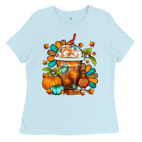 Baby Blue Thanksgiving Frappe Coffee Ladies Tee - FaDigitalArtStudio