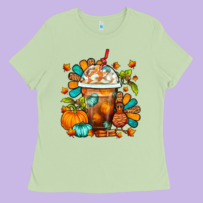 Thanksgiving Frappe Coffee Ladies Tee Designed By Fadigitalartstudio