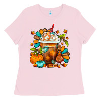 Bubblegum Pink Thanksgiving Frappe Coffee Ladies Tee - FaDigitalArtStudio