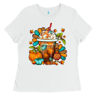 White Thanksgiving Frappe Coffee Ladies Tee - FaDigitalArtStudio