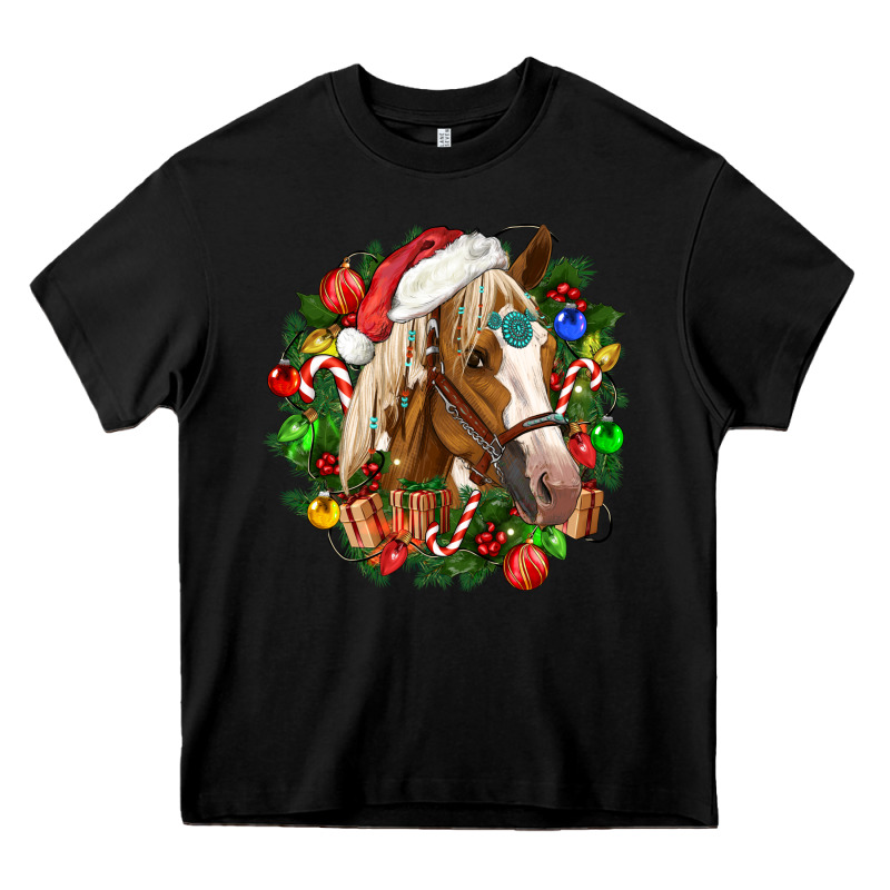 Horse Christmas Wreath Heavy Core Tee by CowGirlArtShop | Teevron