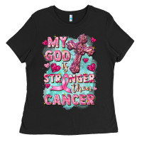Black My God is stronger than Cancer Ladies Tee - FaDigitalArtStudio