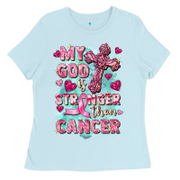 Baby Blue My God is stronger than Cancer Ladies Tee - FaDigitalArtStudio