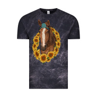 Cloud Black brown horse with gemstone and sunflowers Vintage Tee - RanaPortraitStore